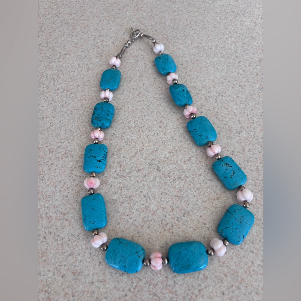 Turquoise and Pink Coral Beaded Necklace